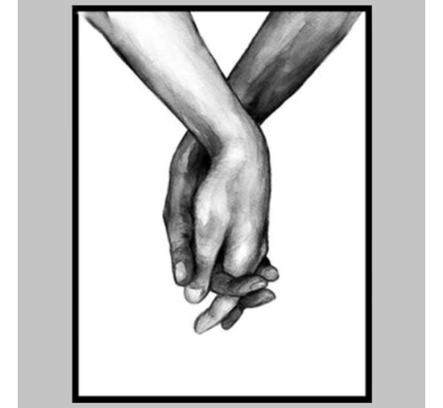 Allernieuwste.nl® Allernieuwste.nl® Canvas Schilderij * Liefhebbende Handen Black & White  * - Kunst aan je Muur - Realistisch - Zwart-Wit - 40 x 60 cm