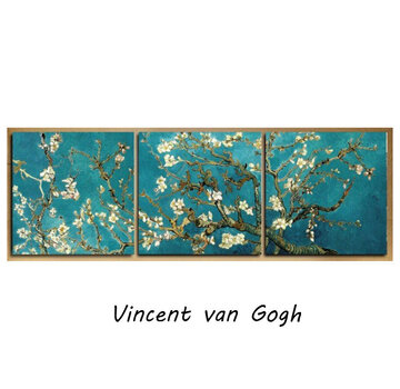 Allernieuwste.nl® Canvas Schilderij 3-luik Vincent Van Gogh: Almond Blossom - 40 x 40 cm