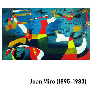 Allernieuwste.nl® Canvas Schilderij Joan Miro La couleur des Rêves -Les Chaussons Verts - 60 x 90 cm