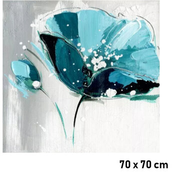 Allernieuwste.nl® Canvas Schilderij Blauwe Bloem op Grijze Achtergrond - 70 x 70 cm