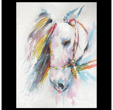 Allernieuwste.nl® Canvas Schilderij Kleurrijk Wit Paard Aquarel - 50 x 70 cm