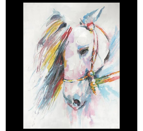 Allernieuwste.nl® Allernieuwste.nl® Canvas Schilderij * Kleurrijk Wit Paard Aquarel * - Kunst aan je Muur - Realistisch - kleur - 50 x 70 cm