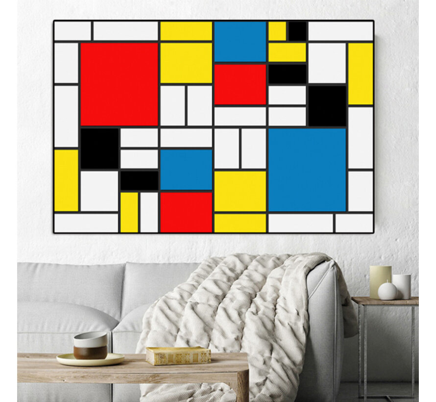 Allernieuwste.nl® Canvas Schilderij * Pieter Cornelis Mondriaan De Stijl * - Kunst aan je Muur - Kleur - abstract kubisme - 50 x 75 cm