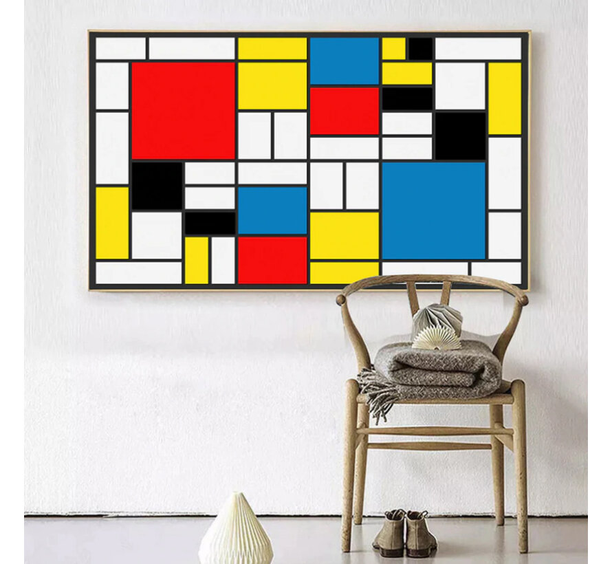 Allernieuwste.nl® Canvas Schilderij * Pieter Cornelis Mondriaan De Stijl * - Kunst aan je Muur - Kleur - abstract kubisme - 50 x 75 cm