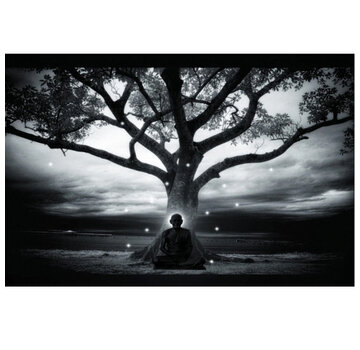 Allernieuwste.nl® Canvas Schilderij Buddistische Zen Master Zittend Onder een Boom - 30 x 45 cm