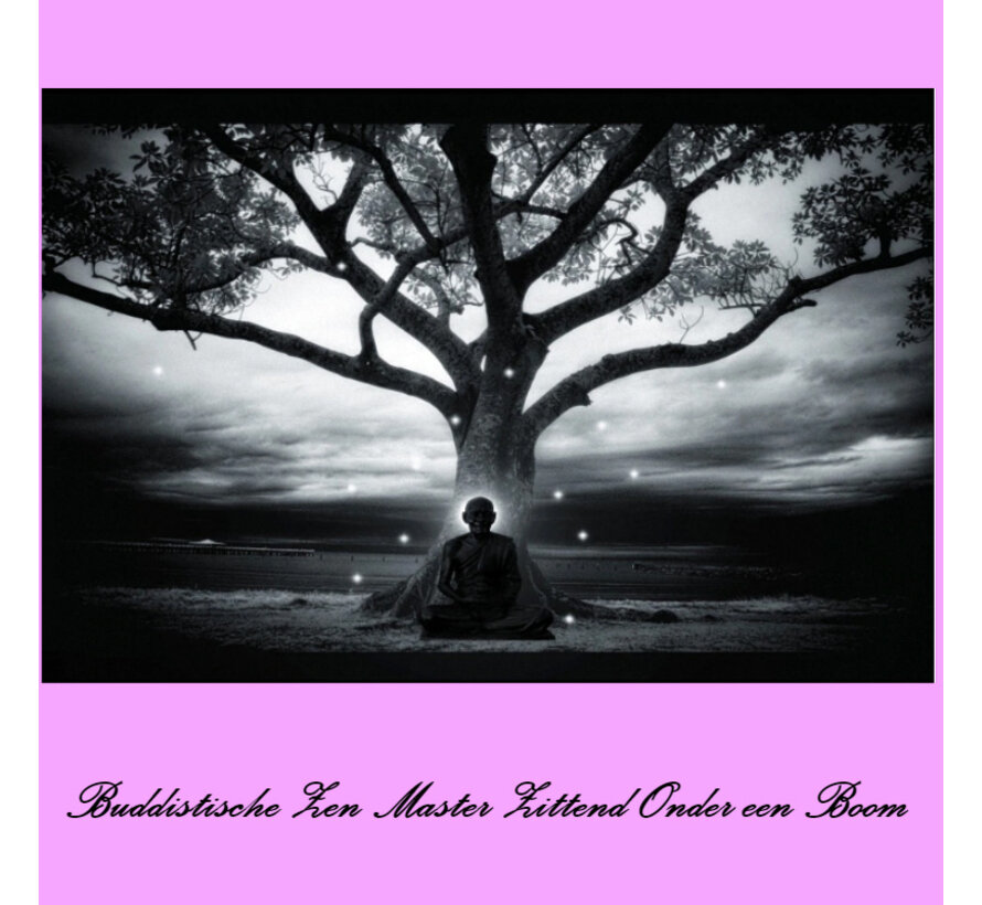 Allernieuwste.nl® Canvas Schilderij * Boeddhistische Zen Master Zittend Onder een Boom * - Kunst aan je Muur - Realistisch - zwart-wit - 30 x 45 cm