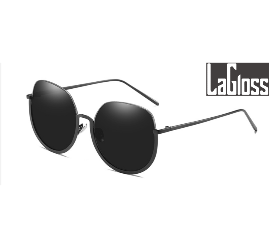 Lagloss® Ronde Oversized Dames Zonnebril Trend 2022 - Lenskleur Zwart - Zwarte montuur