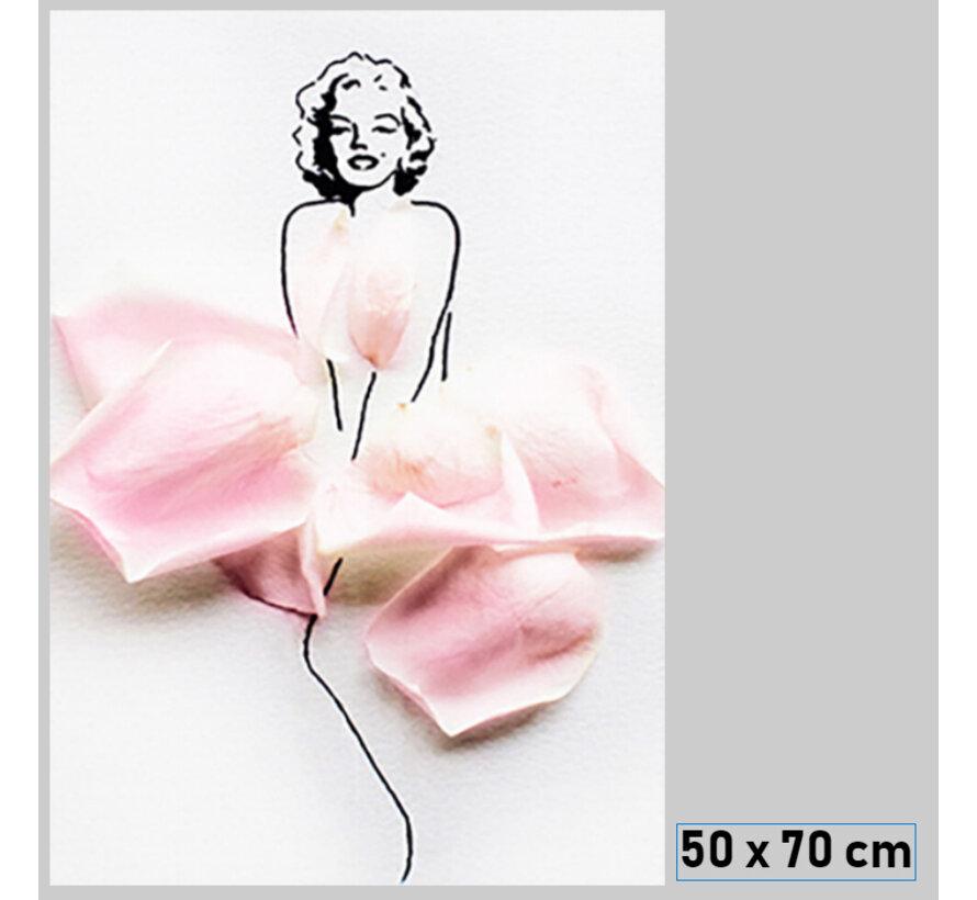 Allernieuwste.nl® Canvas Schilderij * Sexy Marylin Monroe met Bloemenjurk * - Kunst aan je Muur - Minimalist - 50 x 70 cm