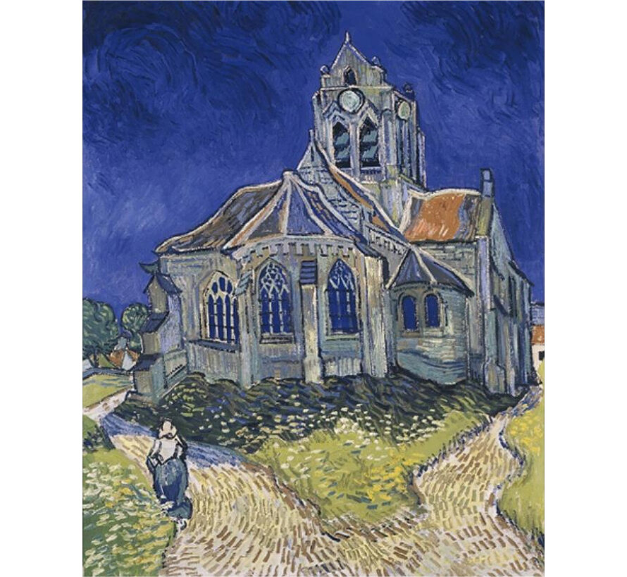 Allernieuwste.nl® Canvas Schilderij * Vincent Van Gogh: Kerk in Auvers-sur-Oise * - Kunst aan je Muur - Kleur Blauw - Postimpressionisme - 50 x 60 cm