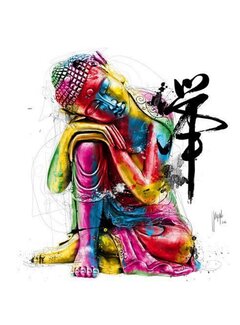 Allernieuwste.nl® Canvas Schilderij Buddha Kleurige Grafitti - 60 x 60 cm