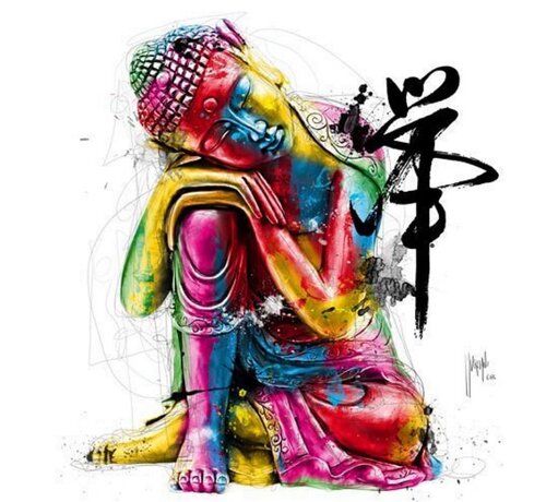 Allernieuwste.nl® Allernieuwste.nl® Canvas Schilderij * Boeddha Kleurige Graffiti * - Kunst aan je Muur - Modern Abstract Graffiti - veelkleurig - 60 x 60 cm