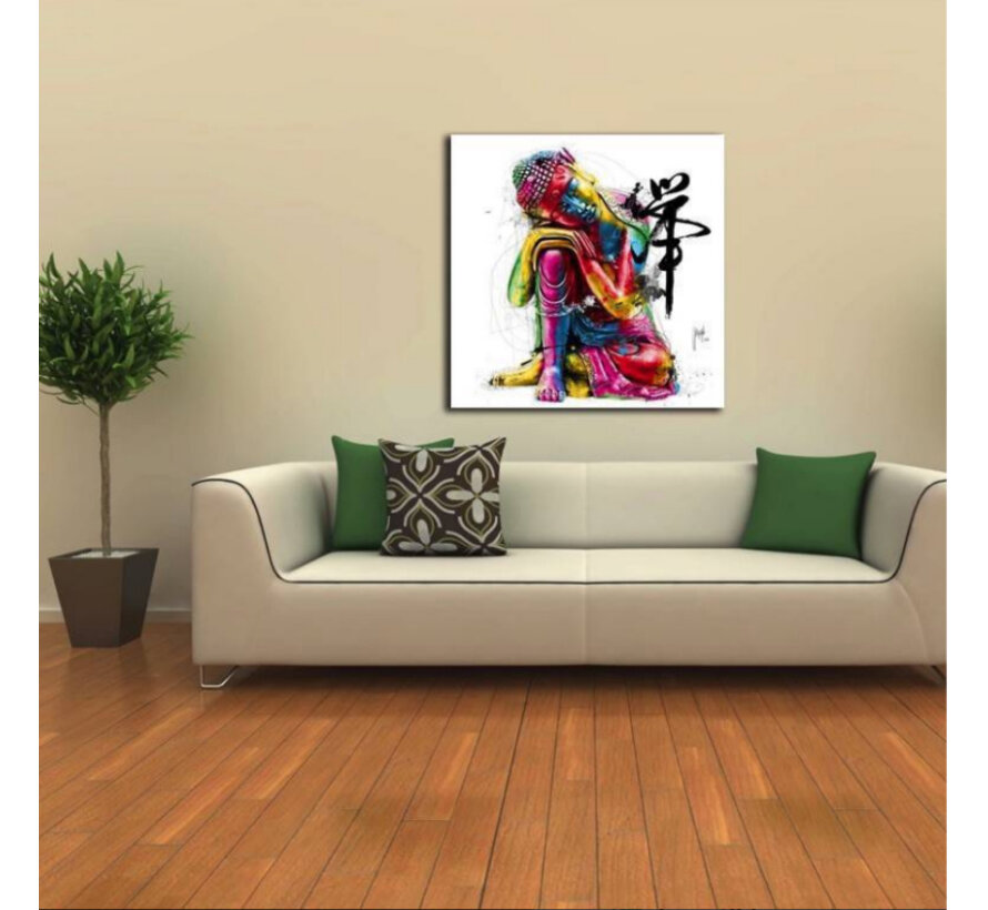 Allernieuwste.nl® Canvas Schilderij * Boeddha Kleurige Graffiti * - Kunst aan je Muur - Modern Abstract Graffiti - veelkleurig - 60 x 60 cm