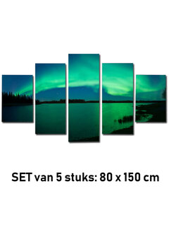 Allernieuwste.nl® Canvas Schilderij 5-luik Sfeervol Noorderlicht - 80 x 150 cm