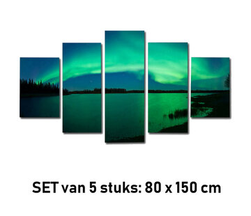 Allernieuwste.nl® Canvas Schilderij 5-luik Sfeervol Noorderlicht - 80 x 150 cm