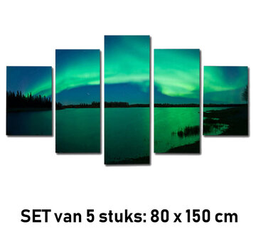 Allernieuwste.nl® Canvas Schilderij 5-luik Sfeervol Noorderlicht - 80 x 150 cm