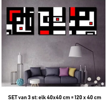 Allernieuwste.nl® Canvas Schilderij 3-luik Modern Abstract Kubistisch Paneel - 40 x 40 cm