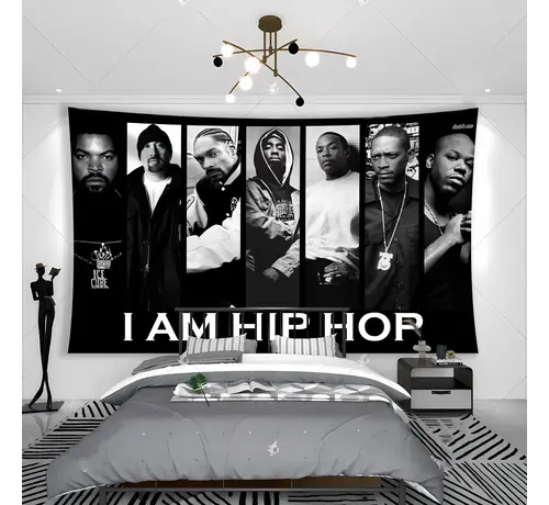 Allernieuwste.nl Allernieuwste.nl® Wandkleed HipHop Rappers Ice Cube Snoop Dogg Tupac Shakur - Zwart Wit - 100 x 150 cm