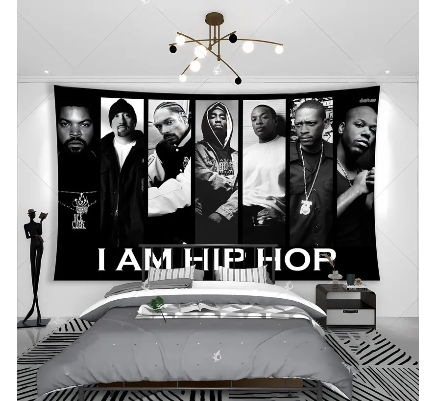 Allernieuwste.nl® Wandkleed HipHop Rappers Ice Cube Snoop Dogg Tupac Shakur - Zwart Wit - 100 x 150 cm
