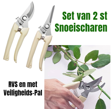 Allernieuwste.nl 2 Stuks Tuin Snoeischaar tot 15 mm - RVS - Creme