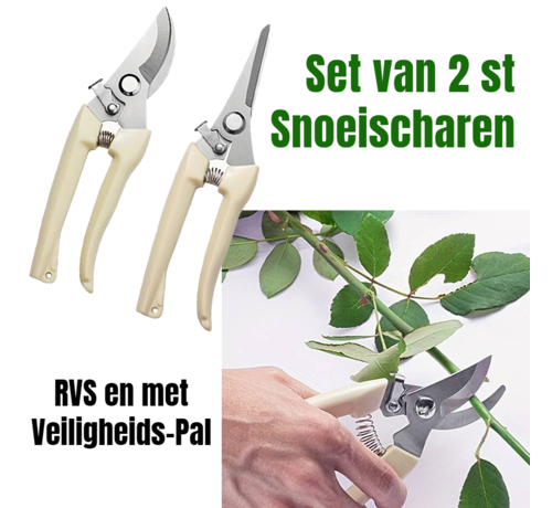 Allernieuwste.nl Allernieuwste.nl® SET 2 Stuks Tuin Snoeischaar Roestvrijstaal RVS Takkenschaar Bloemenschaar - Setje Takken Schaar Snoei Schaar tot 15 mm Tuingereedschap - RVS Creme 2 STUKS %%