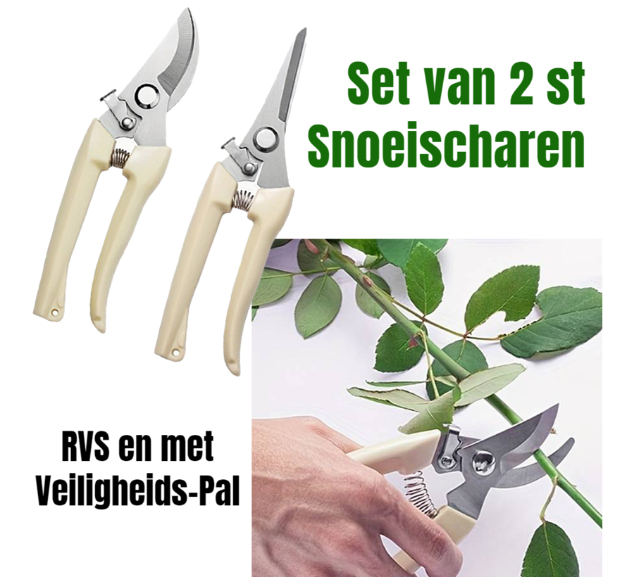 Allernieuwste.nl® SET 2 Stuks Tuin Snoeischaar Roestvrijstaal RVS Takkenschaar Bloemenschaar - Setje Takken Schaar Snoei Schaar tot 15 mm Tuingereedschap - RVS Creme 2 STUKS %%