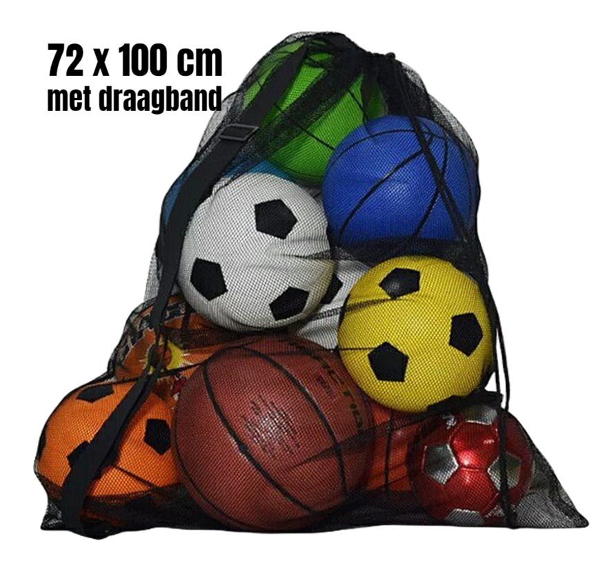 Allernieuwste.nl® Opbergtas Voor 12 Voetballen, Volleyballen, Basketballen - Nettas Met Verstelbare Schouderband en Trekkoord - 72 x 100 cm Zwart