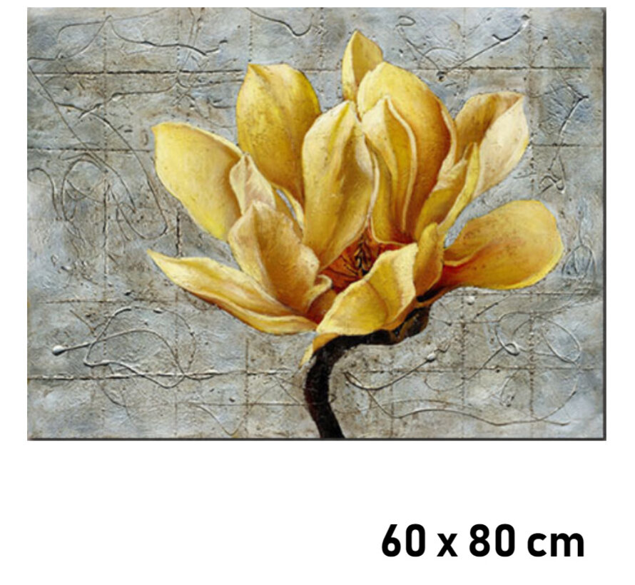 Allernieuwste.nl® Canvas Schilderij Prachtige Gele Bloem - Moderne Kunst aan je Muur - Realisme - Kleur - 60 x 80 cm