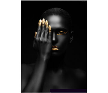 Allernieuwste.nl Canvas Schilderij Afrikaanse vrouw met Gouden Vingers - 60 x 80 cm