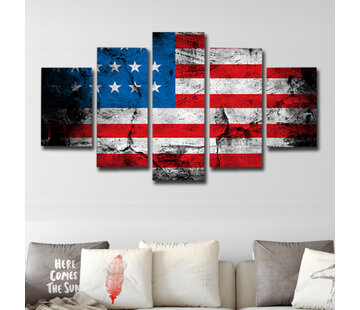 Allernieuwste.nl Canvas Schilderij 5-luik Amerikaanse Vlag Stars and Stripes - 5st 50 x 100 cm