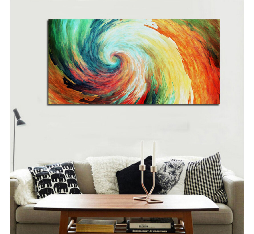 Allernieuwste.nl® Canvas Schilderij Spiral Art Kleuren Tornado - Kunst aan je Muur - Zwart en Goud - 40 x 80 cm