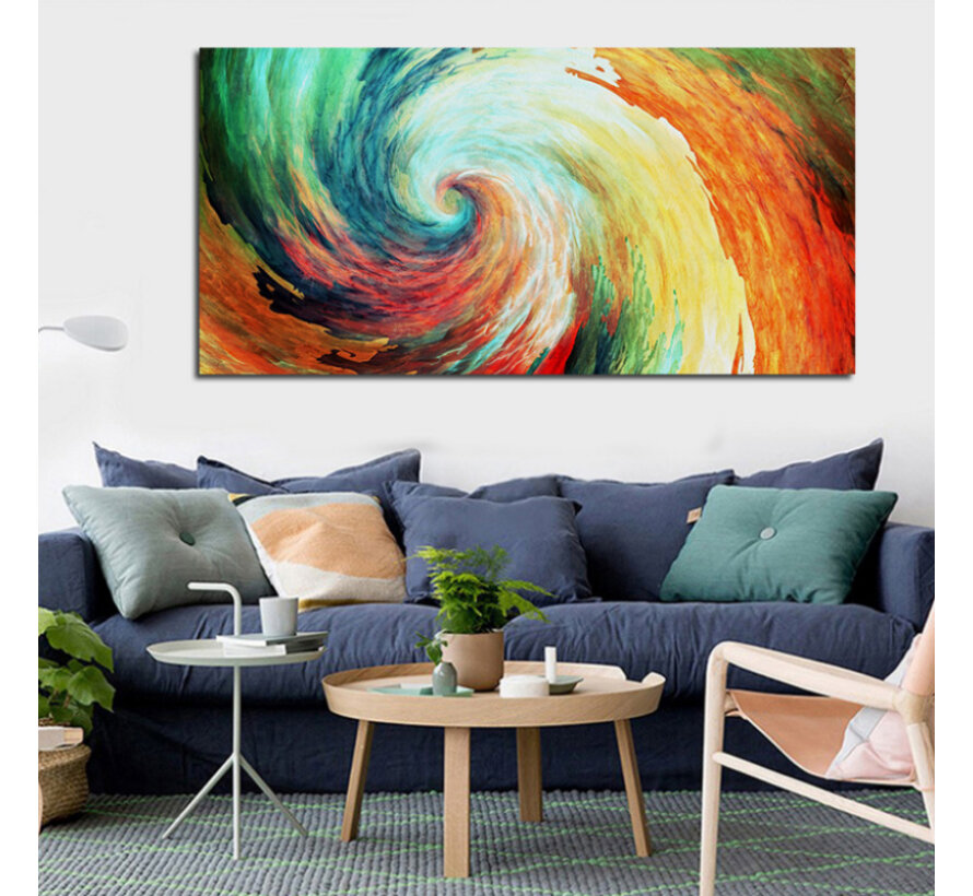 Allernieuwste.nl® Canvas Schilderij Spiral Art Kleuren Tornado - Kunst aan je Muur - Zwart en Goud - 40 x 80 cm
