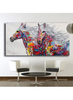 Allernieuwste.nl Canvas Schilderij Twee Grafitti Paarden - 40 x 80 cm