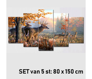 Allernieuwste.nl Canvas Schilderij 5-luik Wild in Natuur Bos - 5st 80 x 150 cm