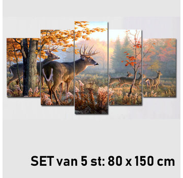 Allernieuwste.nl Canvas Schilderij 5-luik Wild in Natuur Bos - 5st 80 x 150 cm