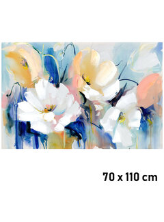 Allernieuwste.nl Canvas Schilderij Bloemen Compositie in Blauw en Geel - XL 70 x 110 cm