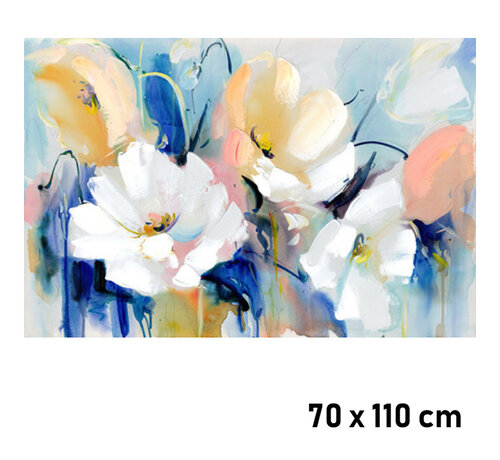 Allernieuwste.nl Allernieuwste.nl® Canvas Schilderij Bloemen Compositie in Blauw en Geel - Kunst aan je Muur - Modern - kleur - XL 70 x 110 cm