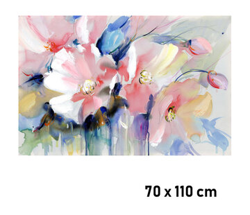 Allernieuwste.nl Canvas Schilderij Bloemen Compositie in Rose en Blauw - XL 70 x 110 cm