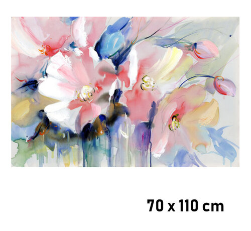 Allernieuwste.nl Allernieuwste.nl® Canvas Schilderij Bloemen Compositie in Rose en Blauw - Kunst aan je Muur - Modern - kleur - XL 70 x 100 cm