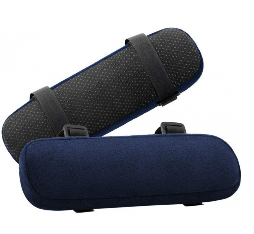 Allernieuwste.nl® 2 STUKS Rolstoel Armsteunen BLAUW Memory Foam - Anti Slip met Klittenband - Armleuning Kussen - Invalidenwagen - 2x Blauw