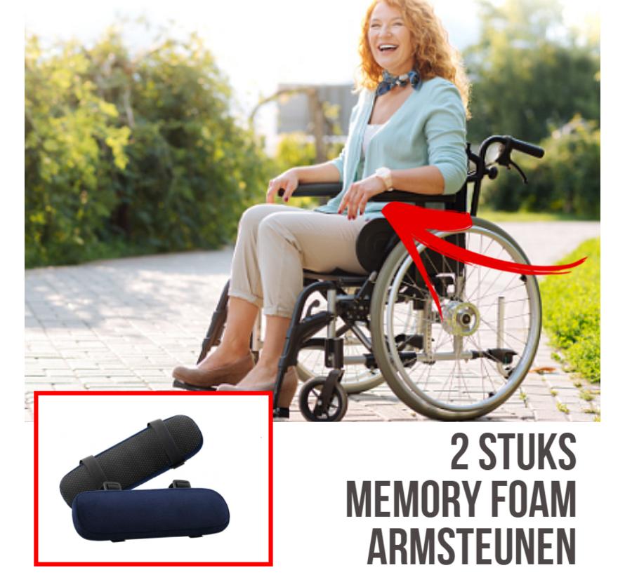 Allernieuwste.nl® 2 STUKS Rolstoel Armsteunen BLAUW Memory Foam - Anti Slip met Klittenband - Armleuning Kussen - Invalidenwagen - 2x Blauw