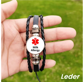 Allernieuwste.nl Armband Melk Allergie Alert - Unisex - Leer 26 x 2 cm **