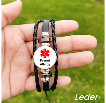 Allernieuwste.nl Armband Pinda Allergie Alert - Unisex - Leer 26 x 2 cm **