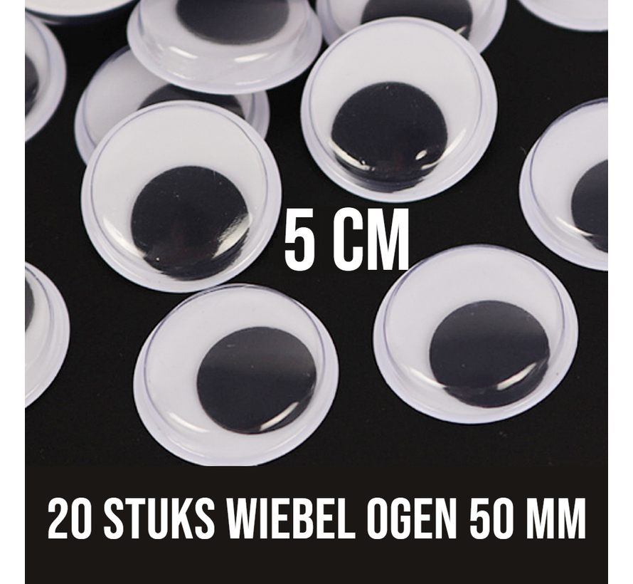 Allernieuwste.nl® 20 Stuks Wiebelogen 50 mm XL - Bewegende Zelfklevende Wiebel Oogjes 5 cm - Creatieve Knutsel Ogen 50mm - wit zwart