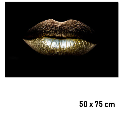 Allernieuwste.nl Allernieuwste.nl® Canvas Schilderij Gouden Lippen Mond - Kunst aan je Muur - Modern Abstract - Goud en Zwart - 50 x 75 cm