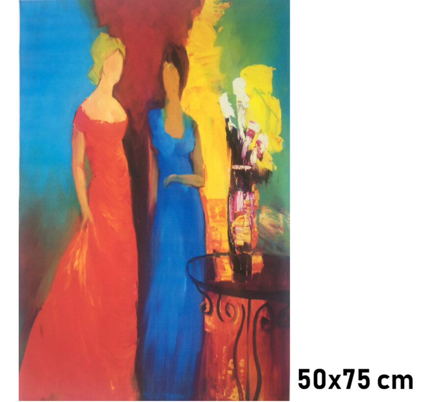 Allernieuwste.nl® Canvas Schilderij Twee Dames Modern Abstract - Kunst aan je Muur - Modern Abstract Minimalistisch - veelkleurig - 50 x75 cm