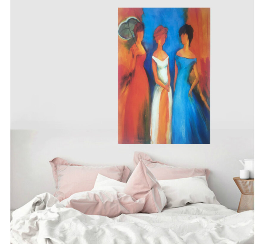 Allernieuwste.nl® Canvas Schilderij Drie Dames Modern Abstract - Kunst aan je Muur - Modern Abstract Minimalistisch - veelkleurig - 50 x75 cm