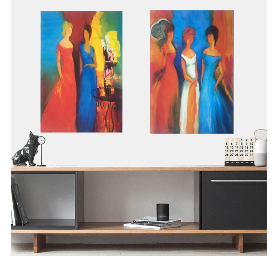 Allernieuwste.nl® Canvas Schilderij Drie Dames Modern Abstract - Kunst aan je Muur - Modern Abstract Minimalistisch - veelkleurig - 50 x75 cm