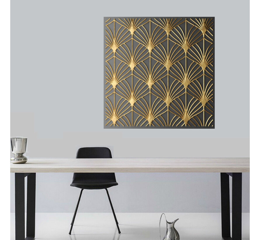 Allernieuwste.nl® Canvas Schilderij Industrieel Retro Patroon Goud Zwart - Kunst aan je Muur - Industrieel Retro - Goud-Zwart - 60 x 60 cm