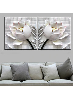 Allernieuwste.nl Canvas Schilderij 2-luik 3D Witte Lotus Bloemen - 2st 40 x 40 cm