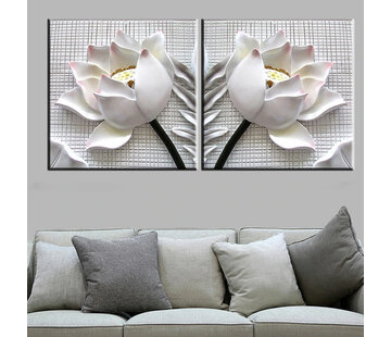 Allernieuwste.nl Canvas Schilderij 2-luik 3D Witte Lotus Bloemen - 2st 40 x 40 cm